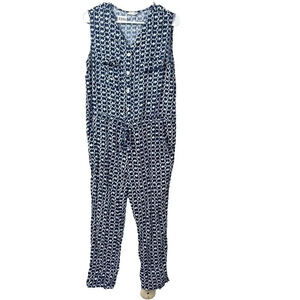 Lucky Brand Womens Blue White Jumpsuit Large Sleeveless Ikat Graphic Pantsuit